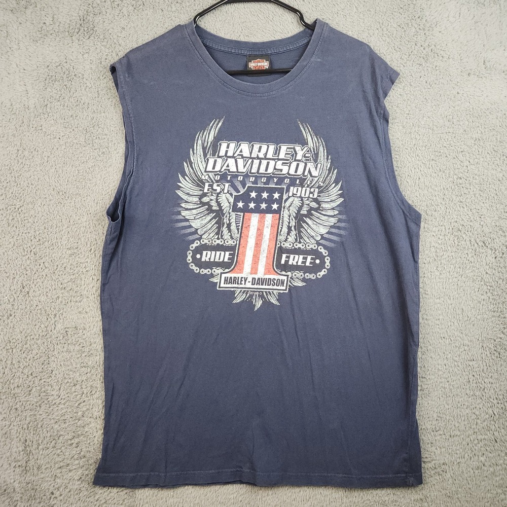 Harley-Davidson Sleeveless Shirt Mens XL Eagle Boardtracker Janesville WI Biker